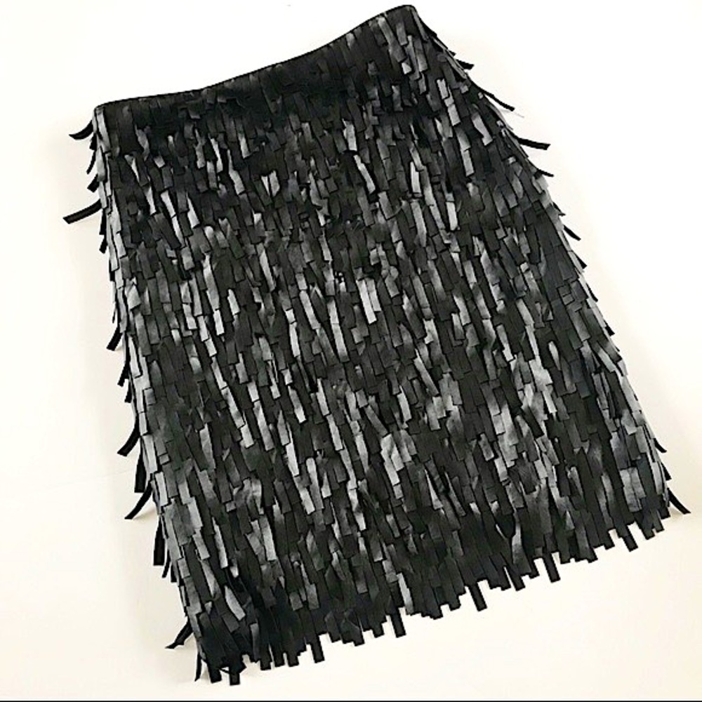 New J McLaughlin Black Vegan Leather Fringe Skirt Fun Spring Summer